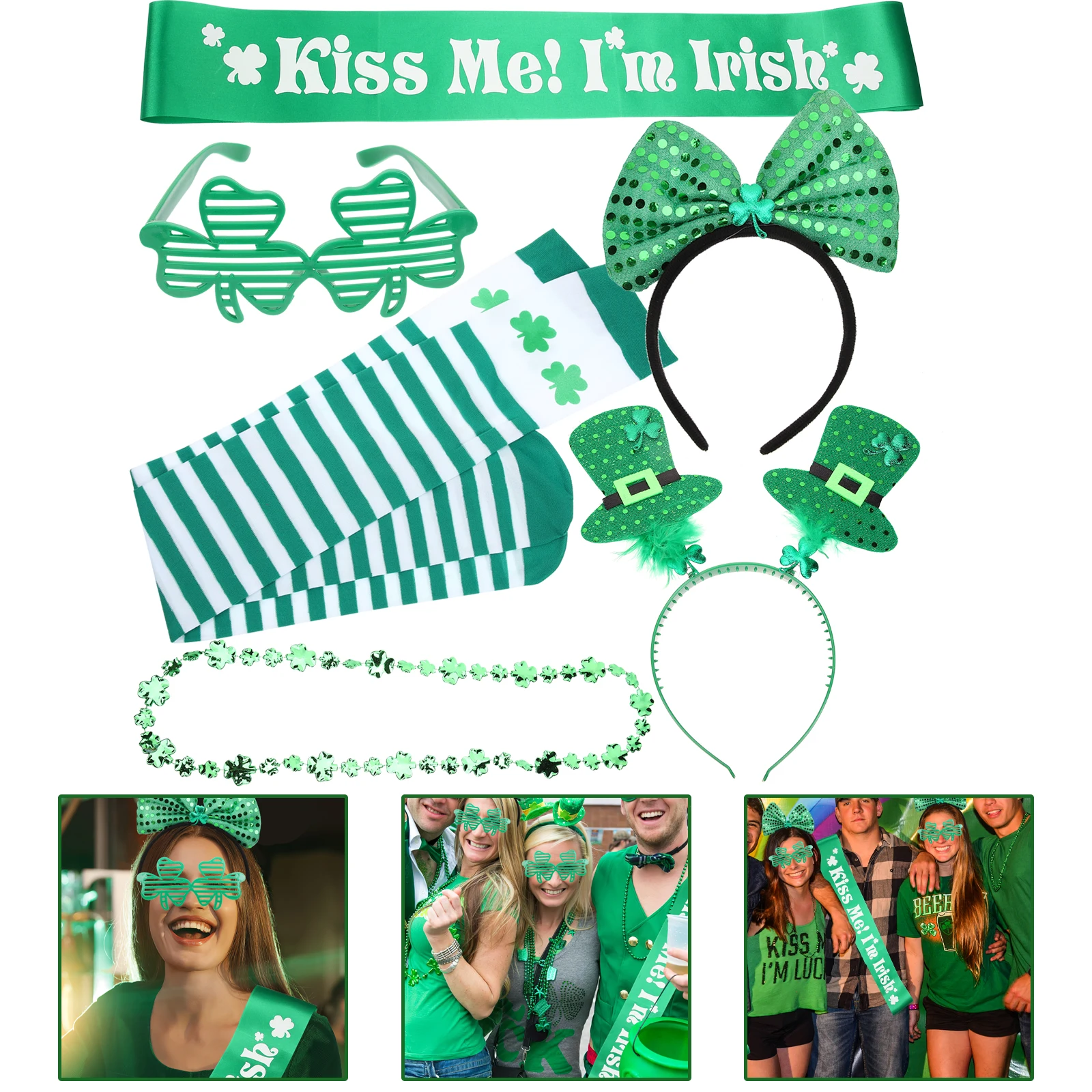 

Irish Costume Set Patrick Party Accessories Day Decoration Cloth Stocking Glasses Eyeglasses Necklace Favors Supplies