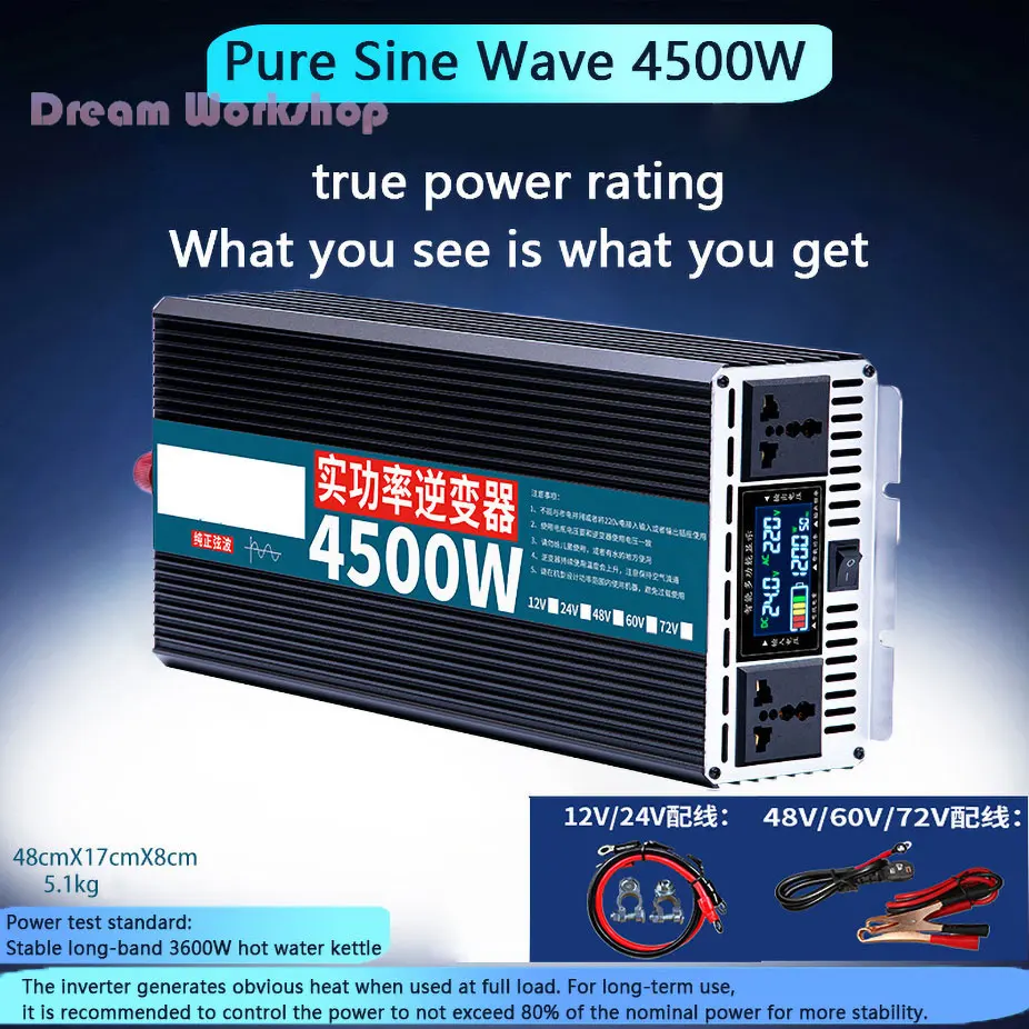 

Free shipping Pure sine wave inverter real power 4500W 5500W non-virtual standard DC 12/24/48/60/72V to AC 220V solar inverter