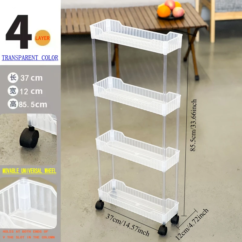 Acrylic Clear Trolley Rack Movable Rolling Utility Cart Narrow Gap Storage Rack with Wheels Bathroom Removable Shelf 2/3/4 Layer