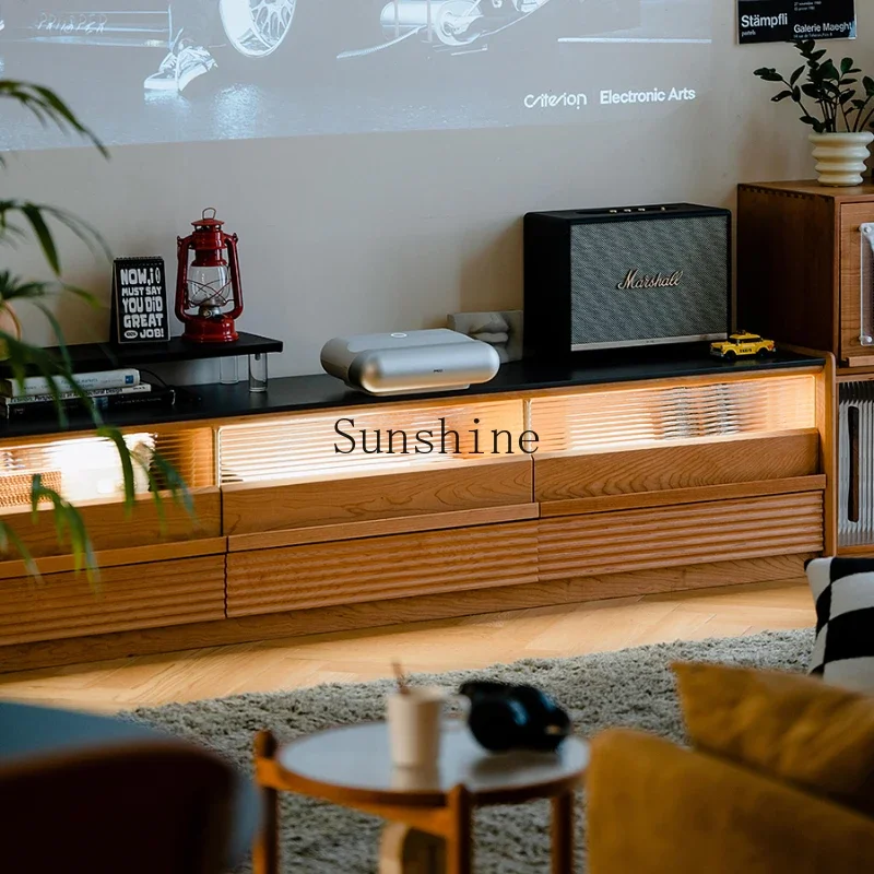 

Cherry wood TV cabinet household living room simple rock slab solid wood floor TV cabinet