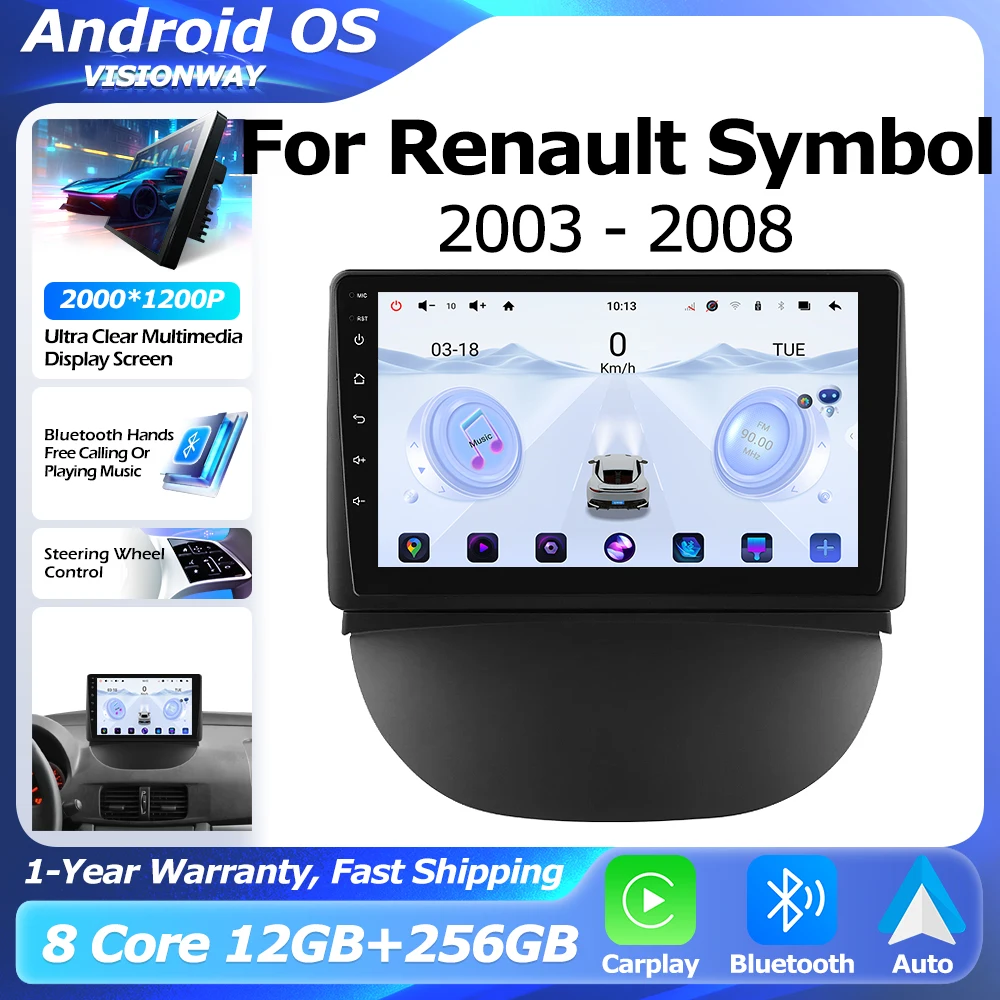

2000*1200P Android 16 For Renault Symbol 2003-2008 8 Core GPS Intelligent Multimedia Player Auto Wireless CarPlay WIFI DSP GPS