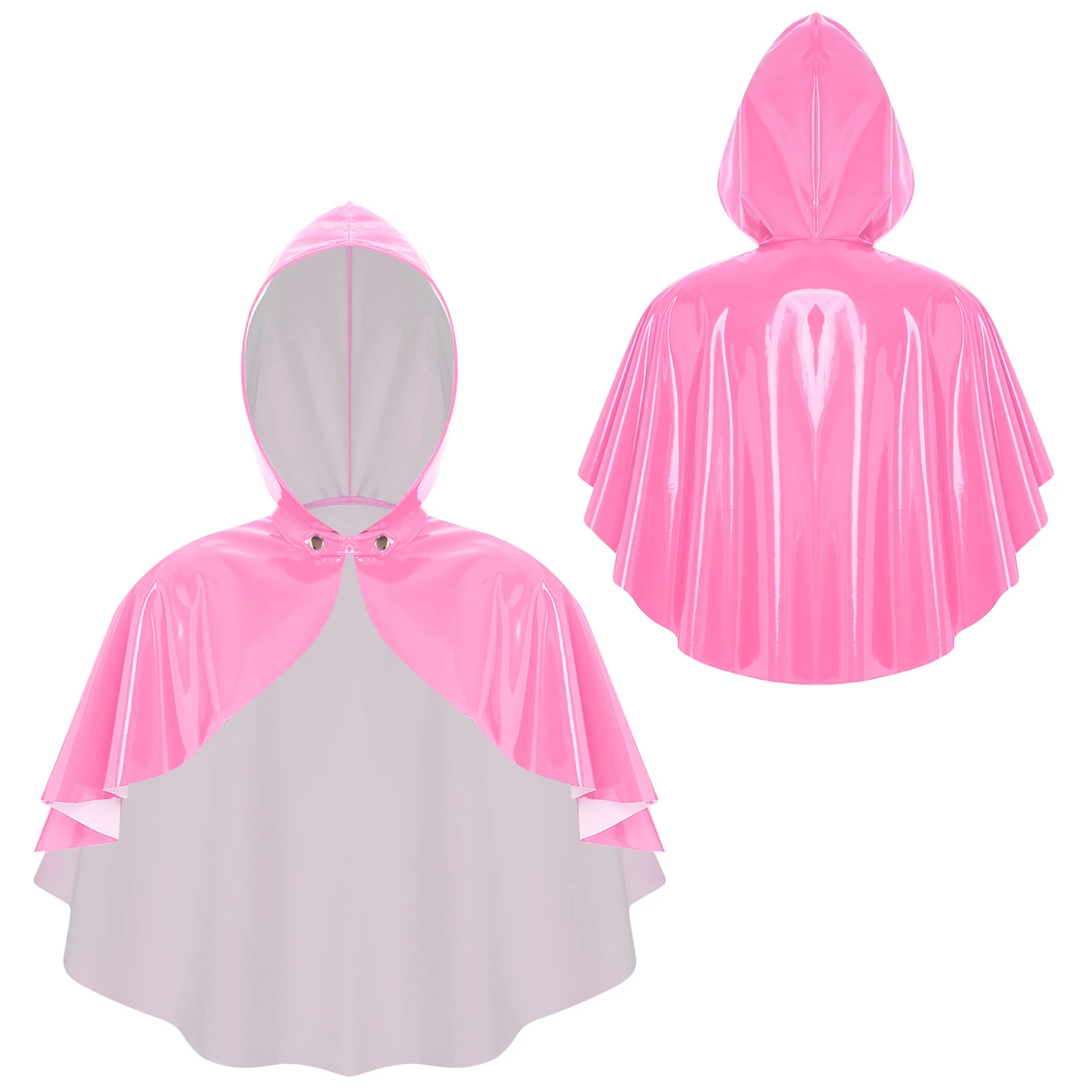 Women's Wet Look Hooded Cloak Shiny Leather Closure Cape Bolero Steampunk Gothic Cloak for Devil Masquerade Cosplay Cloak