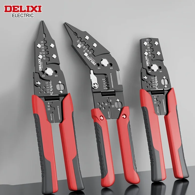 DELIXI ELECTRIC Multi-Functional Wire Stripper,5-in-1 Wire Cutting&Crimping Pliers with Anti-Slip Handles for Daily Repair.