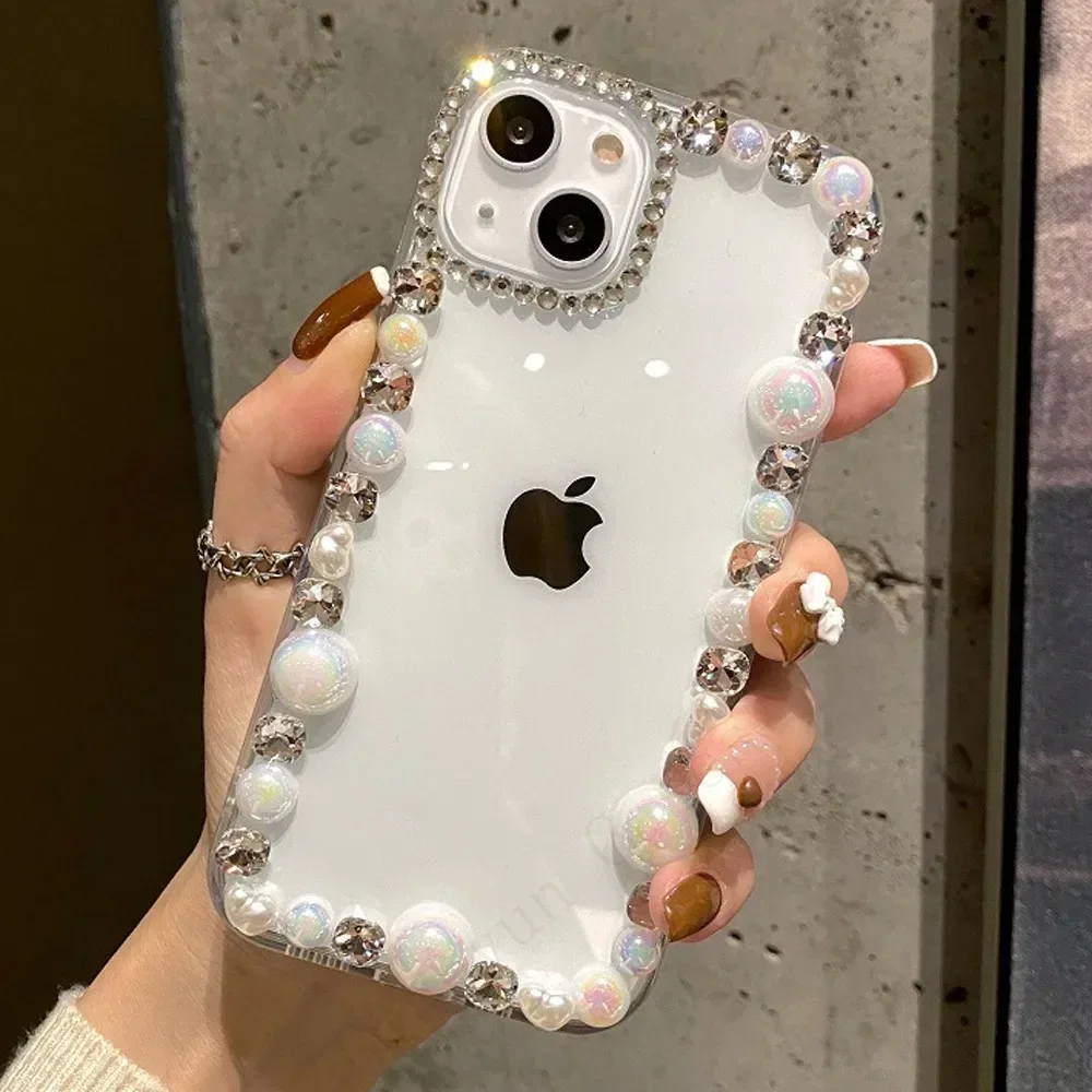 Bling Diamond Mirror Laser Pearl TPU Phone Case For Samsung GalaxyA30 A50 A70S A22 A32 5G A52 A71 A51 A72 A73 A53 A33 Cover Capa