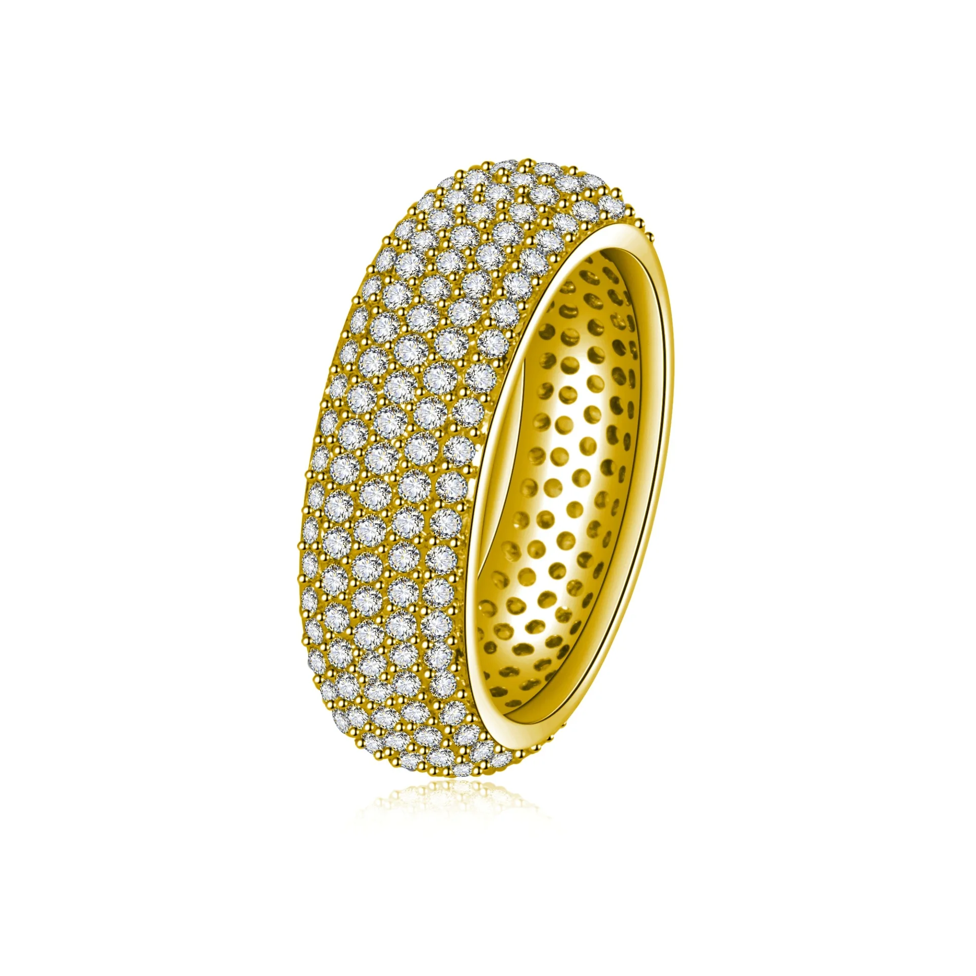 925 Sterling Silver Plated 18K Gold Diamond Ring Fashionable Decorative Dazzling Circular Ring