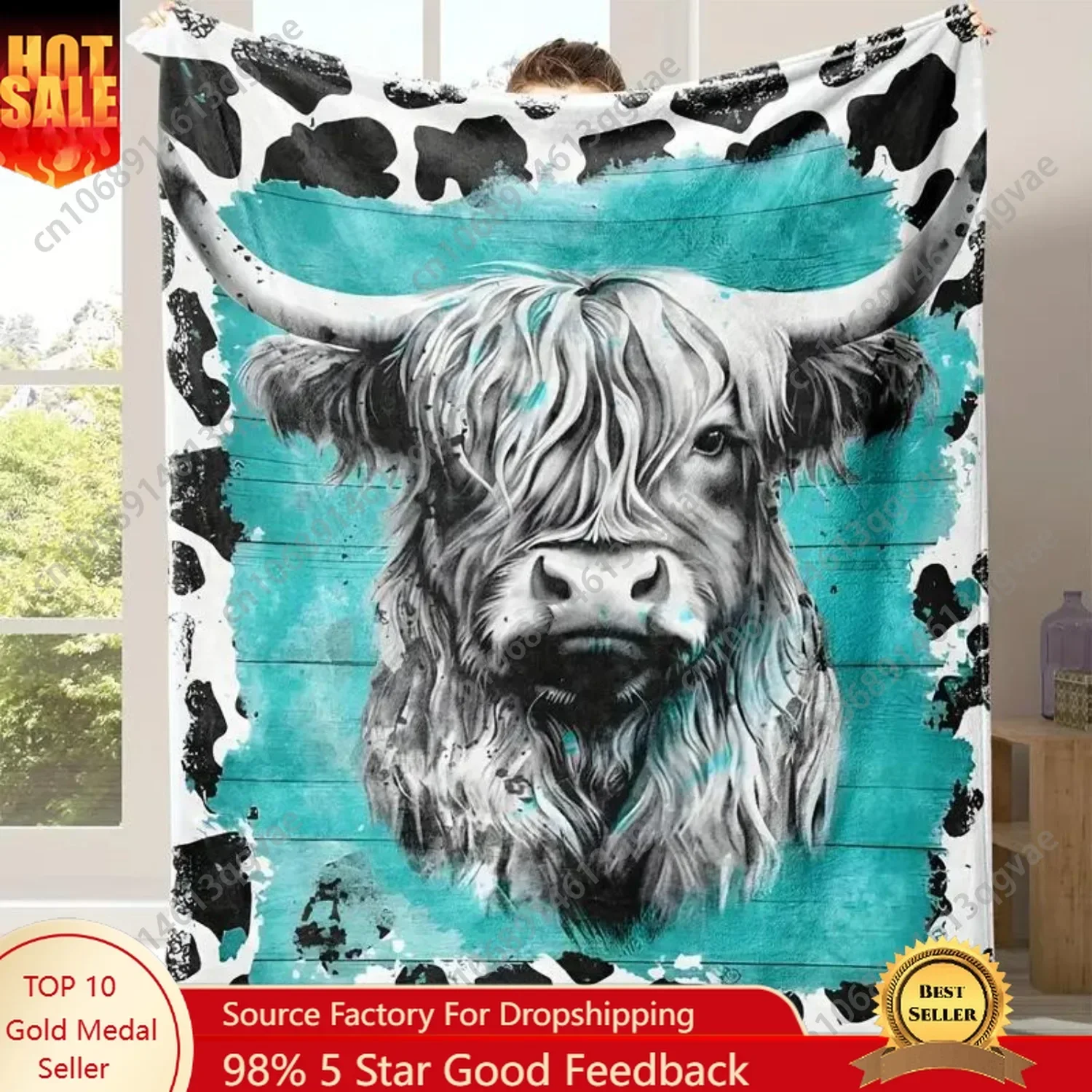 Highland Cow Printed Flannel Blanket 1 Count Soft Comfortable Warm Throw Air-conditioned Room Blanket Cool Bedroom Bedding