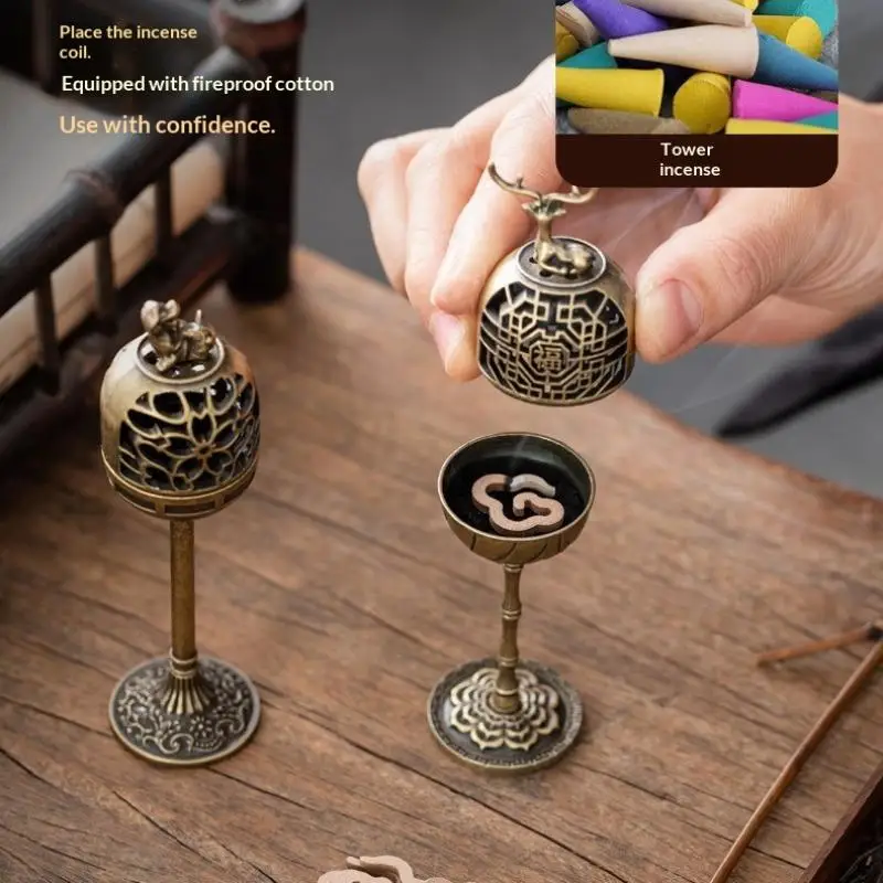 Alloy Hollow Aromatherapy Deer Crane Incense Burner Indoor High-foot Stove Office Tea Room Decoration Incense Burners