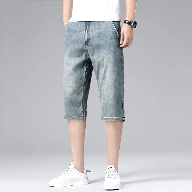 Summer Fashion Thin Calf-Length Denim Pants Streetwear Men Clothing Vintage Casual Pockets Straight Loose Versatile Blue Jeans