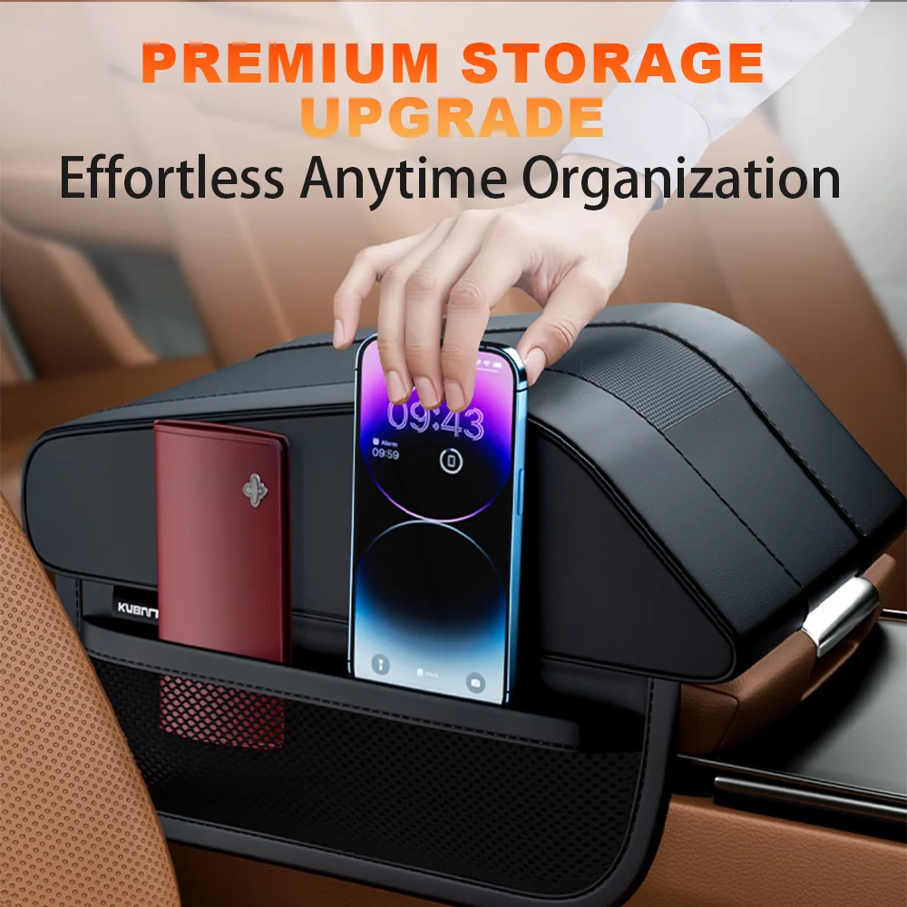 PU Universal Leather Car Armrest Box Height Pad Armrests Cushion with Pocket Memory Cotton Elbow Support Pads and Storage Bag