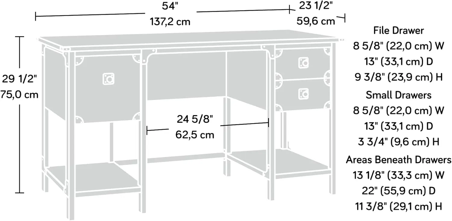 Mesa de pedestal duplo Steel River, L: 54.02" x L: 23,47" x A: 29,53", acabamento em carvalho carbono