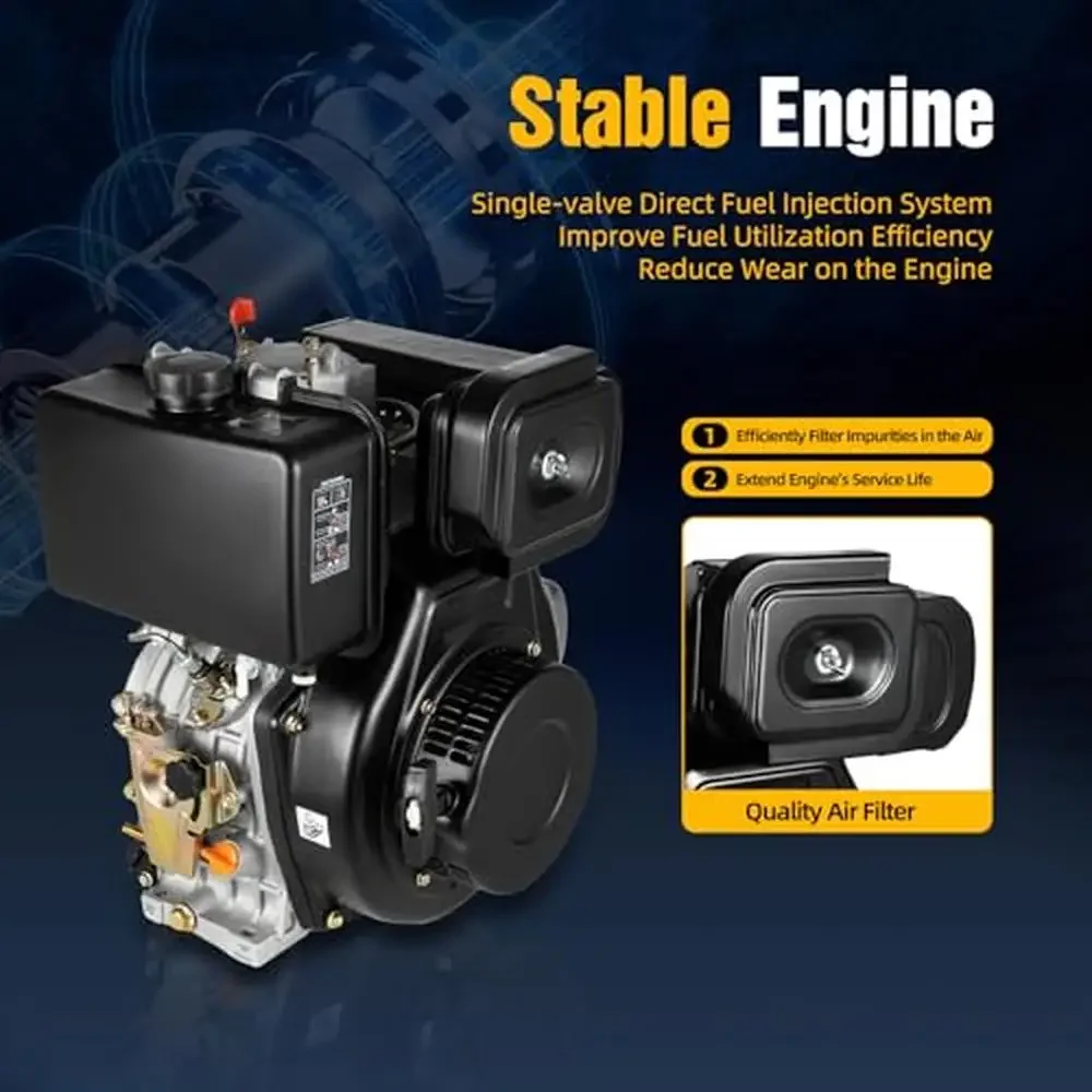 10HP Diesel Engine 418CC 6300W Air-Cooled Motor Manual Start Single Cylinder Recoil Small Engine