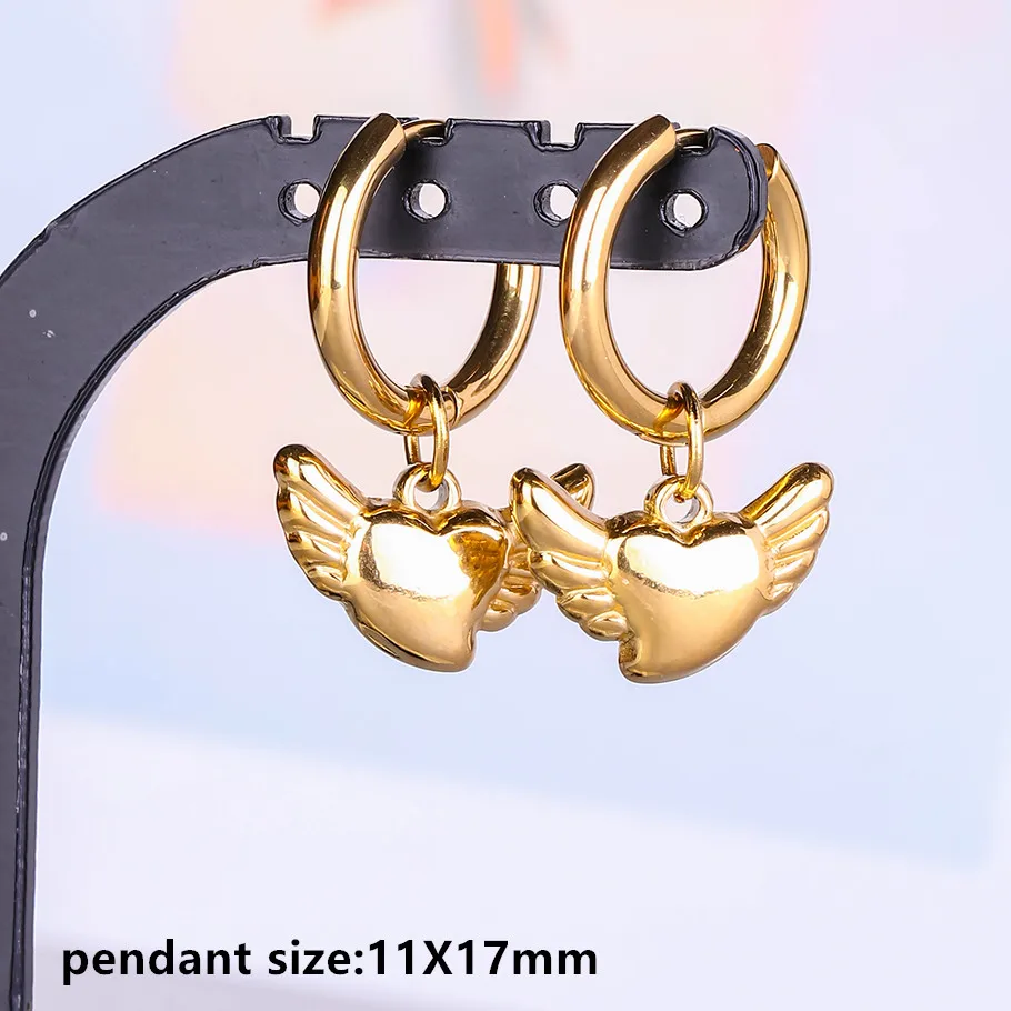Engelskreuz Alien Anhänger Creolen Stern Schwert Bogen Edelstahl Runde Ohrringe für Damen Herren Schmuck Piercing Aretes Geschenk – Detail 3