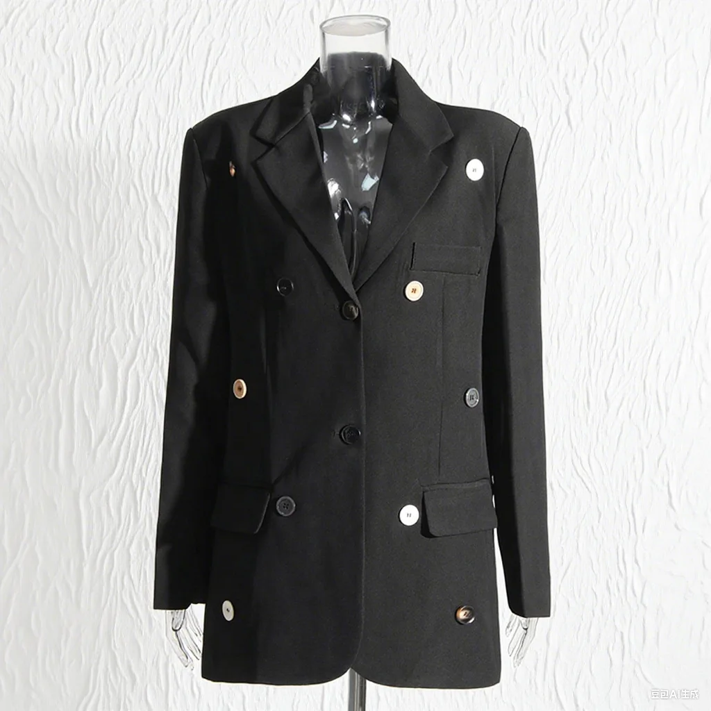 ZAMOR HIGH STREET Women's Button Decorated Oversized Blazer 2026 New Fashion High-End Unique Design Suit Jacket