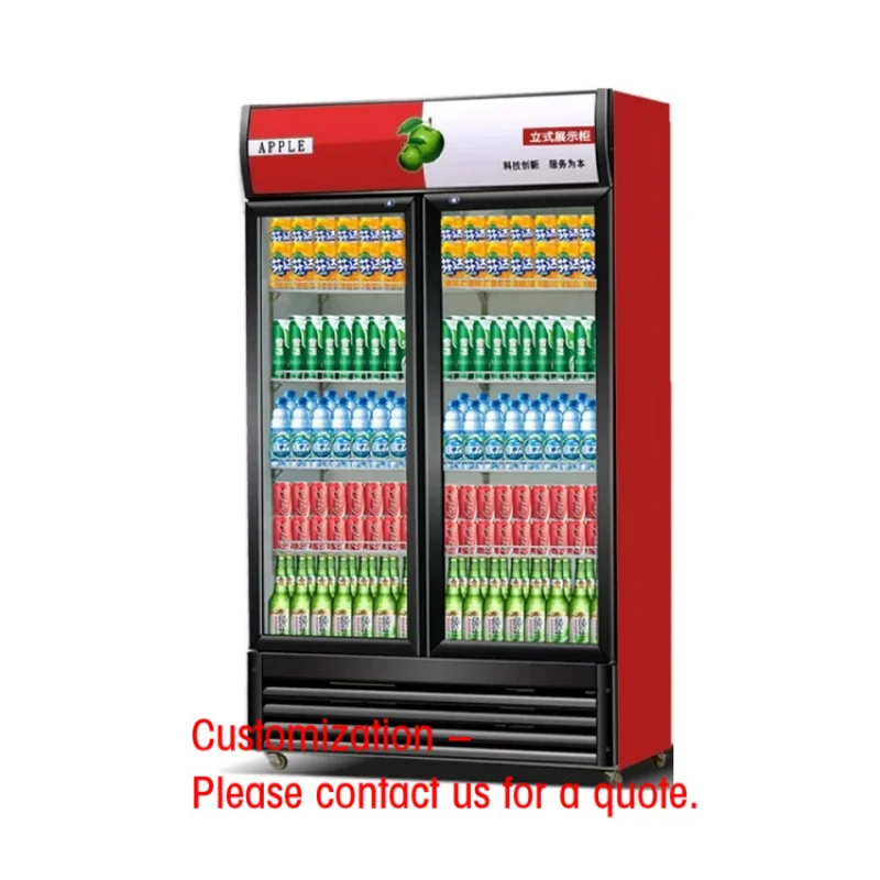 custom.Commercial Single-Temperature Supermarket Cooler Double Door Display Showcase With Glass Door Bar & Use