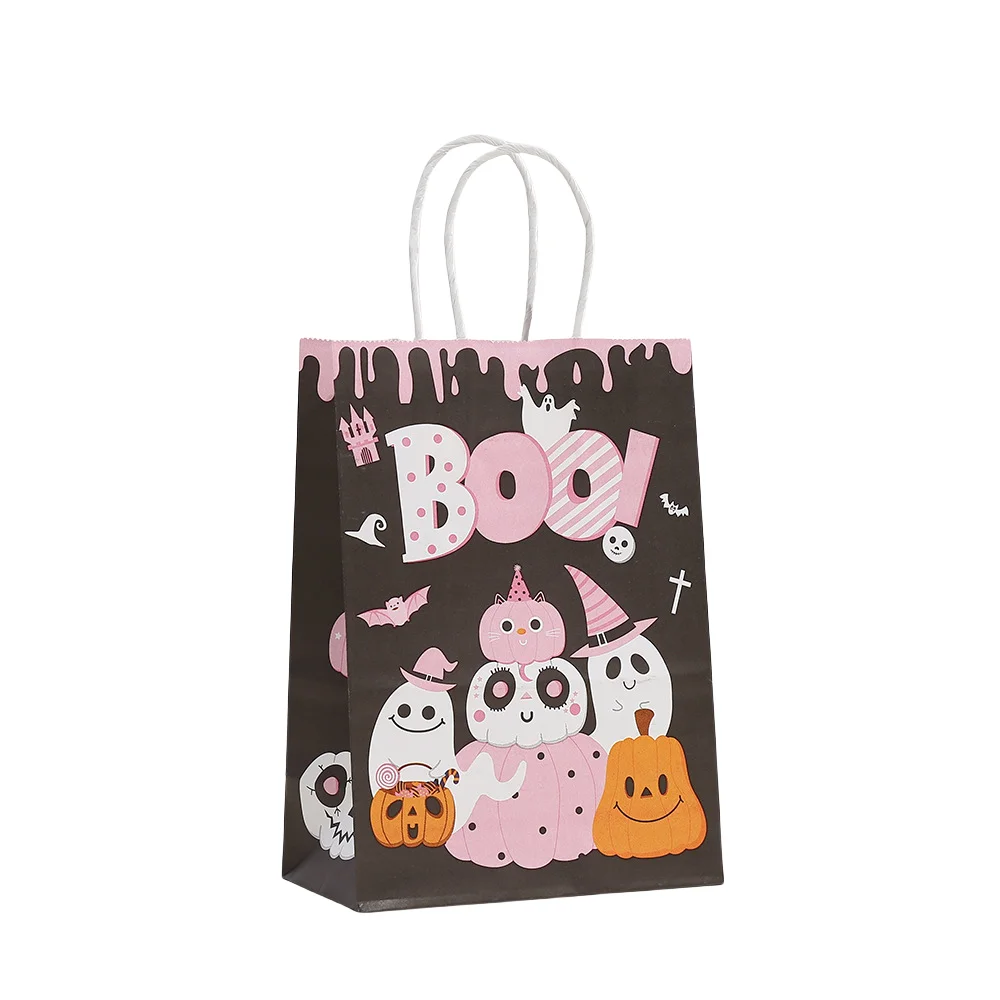 LPZHI أكياس ورق شبح وردي للهالوين Boo خدعة أو علاج أكياس لصالح الحفلات لطيف اليقطين الساحرة تغليف الهدايا لوازم الحلوى الجيدة