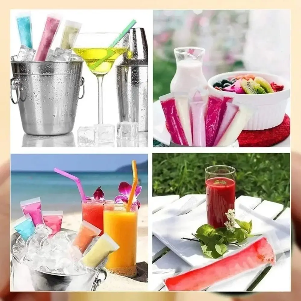 50/100Pcs Food Grade PE Material Disposable Popsicle Bags Leakproof Sealed Transparent Clear Ice Pop Mold Bags Colorful