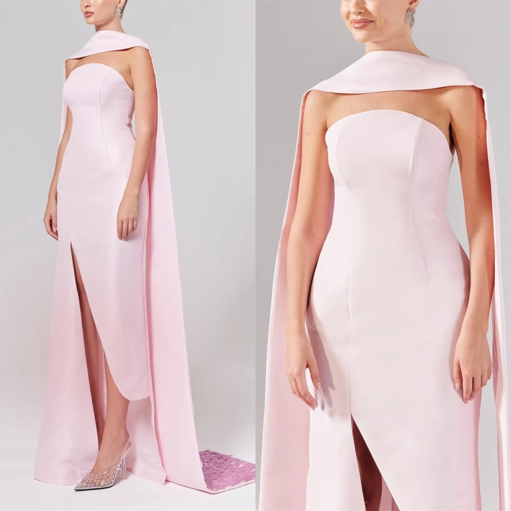 Moda personalizada cetim sem alças vestido de noite clássico em linha reta vestidos de baile sexy watteau trem vestidos de ocasião especial