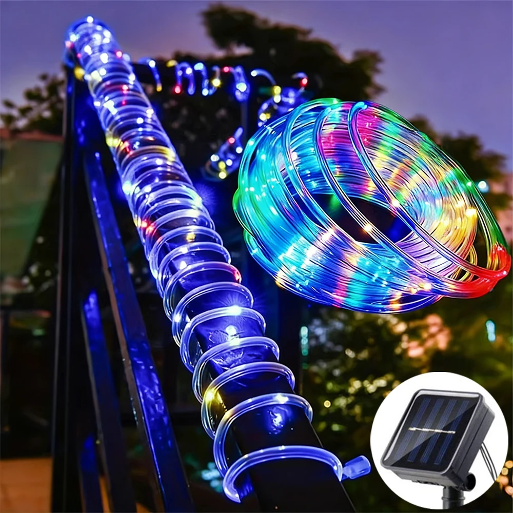 Solar 200 LED Rope Light Outdoor Solar Powered Fairy Lights 8 Mode Christmas for Garden Yard Holiday Tree Decor Light Ramadan