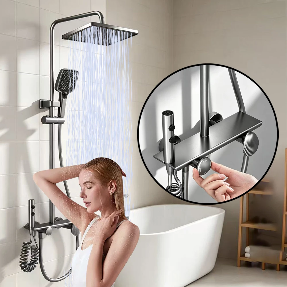 High Quality Brass Bathroom Faucet Set Rain Bathtub Mixer Tap Shower Faucet Full Sets Wall Mounted Rainfall Shower Column System