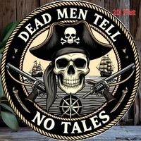 Vintage Pirate Aluminum Wall Sign, 2D Flat - Silent Dead Man Engraved No Electricity Marine Decor