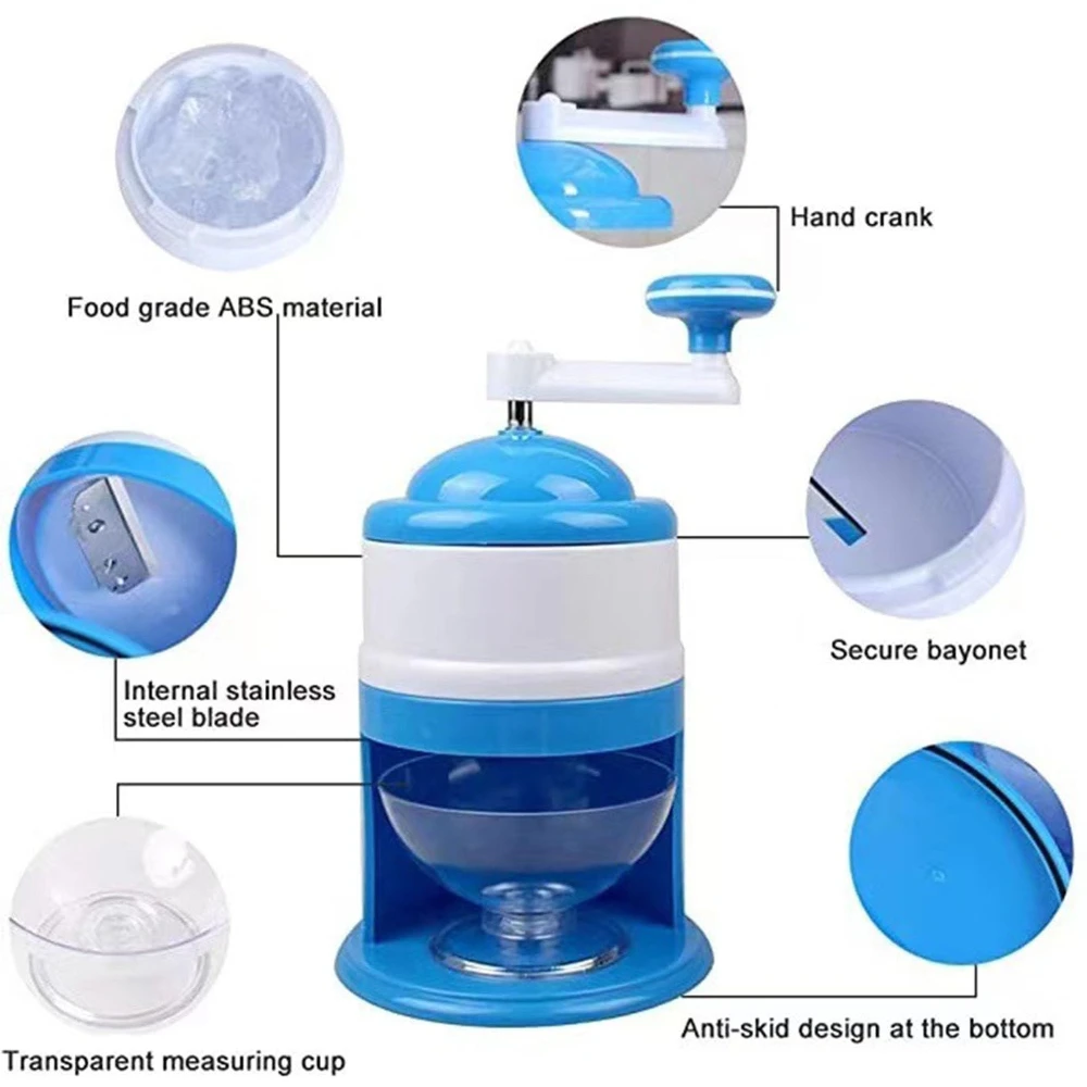 Hand Crank Ice Shaver and Snow Cone Machine Ice Crusher for Making Drinks, Shaved or Fine Chips Snow Cones or Slushies BPA Free