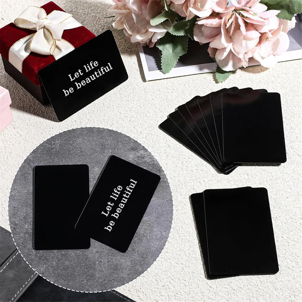 B13C  50 Pcs Black Metal Business Cards 0.8 mm Thickness Laser-Engraving Blanks Aluminium Cards for House Office
