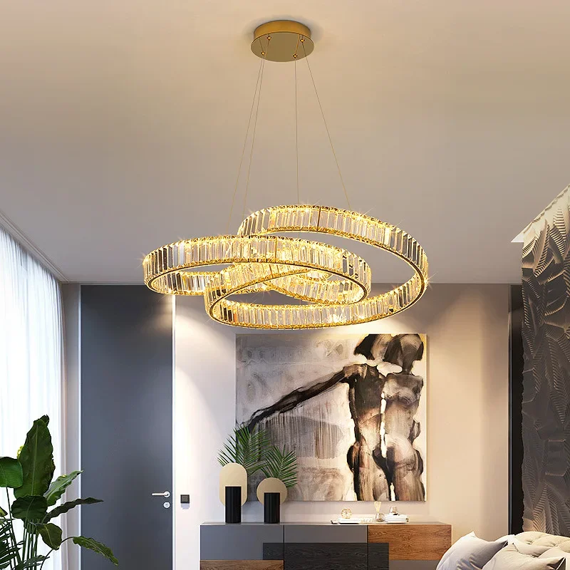 Postmodernism Modern Luxury Minimalist Nordic Crystal LED Chandelier for Living Room Villa Home Decoration Circular Ring