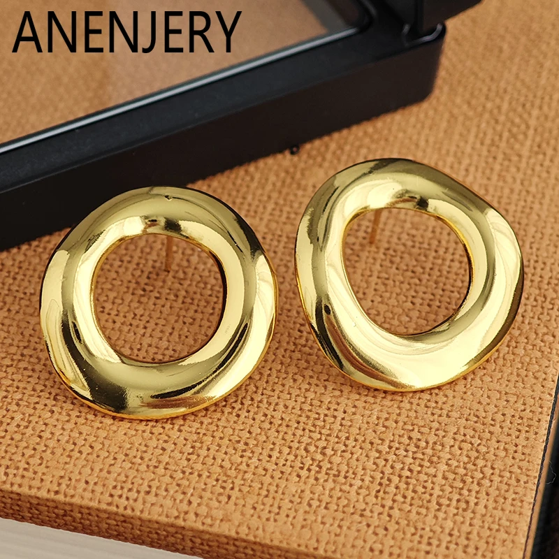

ANENJERY 316L Stainless Steel Hollow Circular Earrings For Women Men Fashion Simple Temperament Bohemia Jewelry Gifts Wholesale