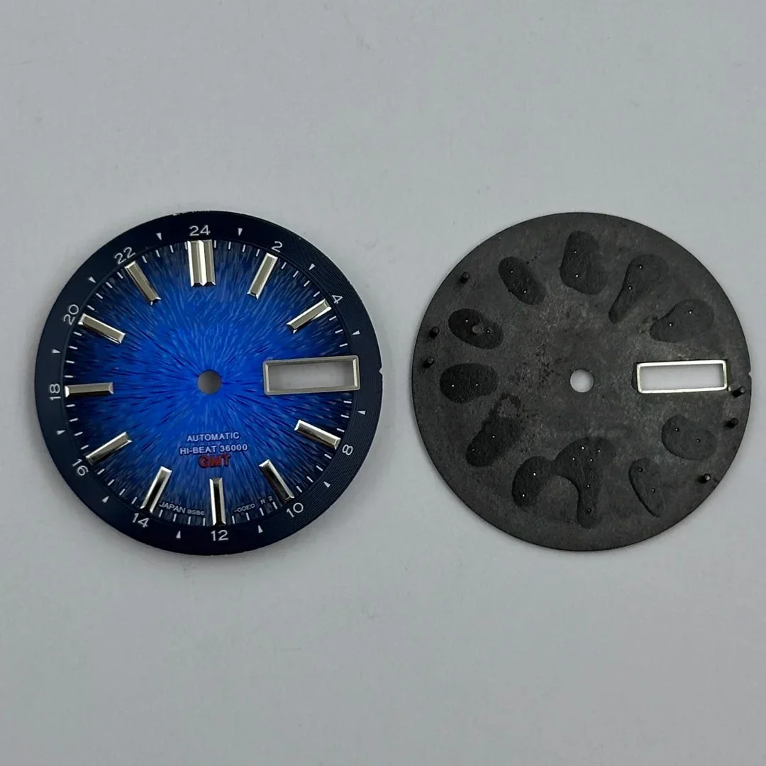 Esfera de reloj Hi-Beat 36000, textura Radial de arena degradada de 202528,5mm, adecuada para GMT NH35/36, movimiento automático NH35, piezas Mod de caja