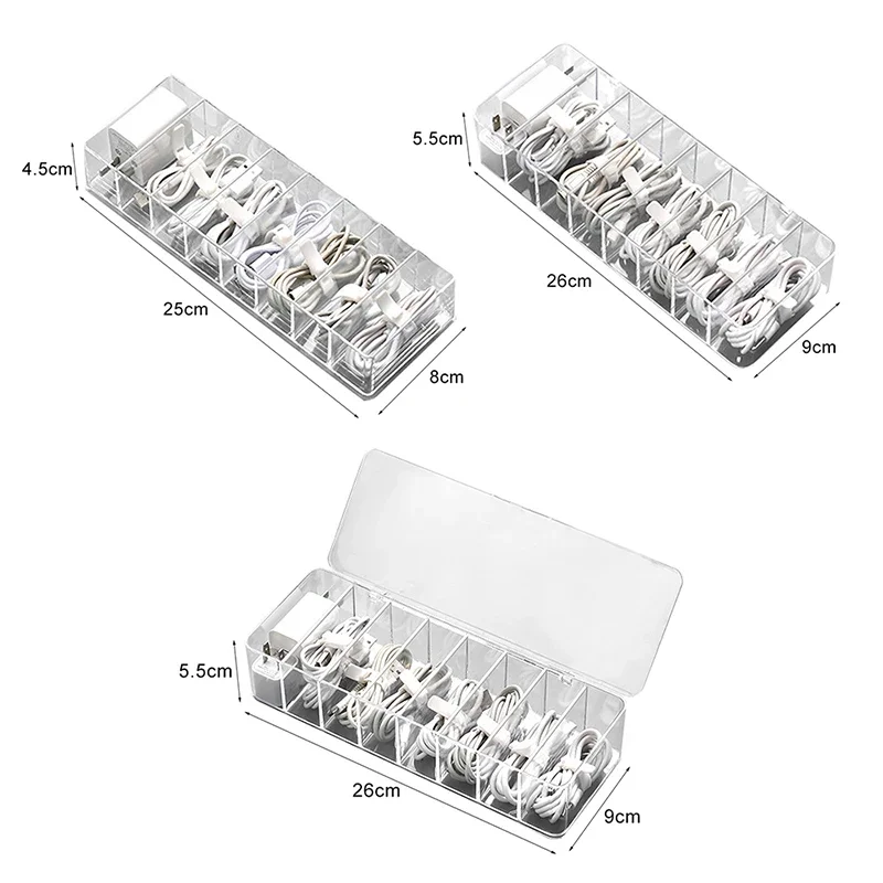 Caja de línea de datos de plástico transparente, contenedor de almacenamiento de Cable, escritorio, papelería, organizador de maquillaje, caja de