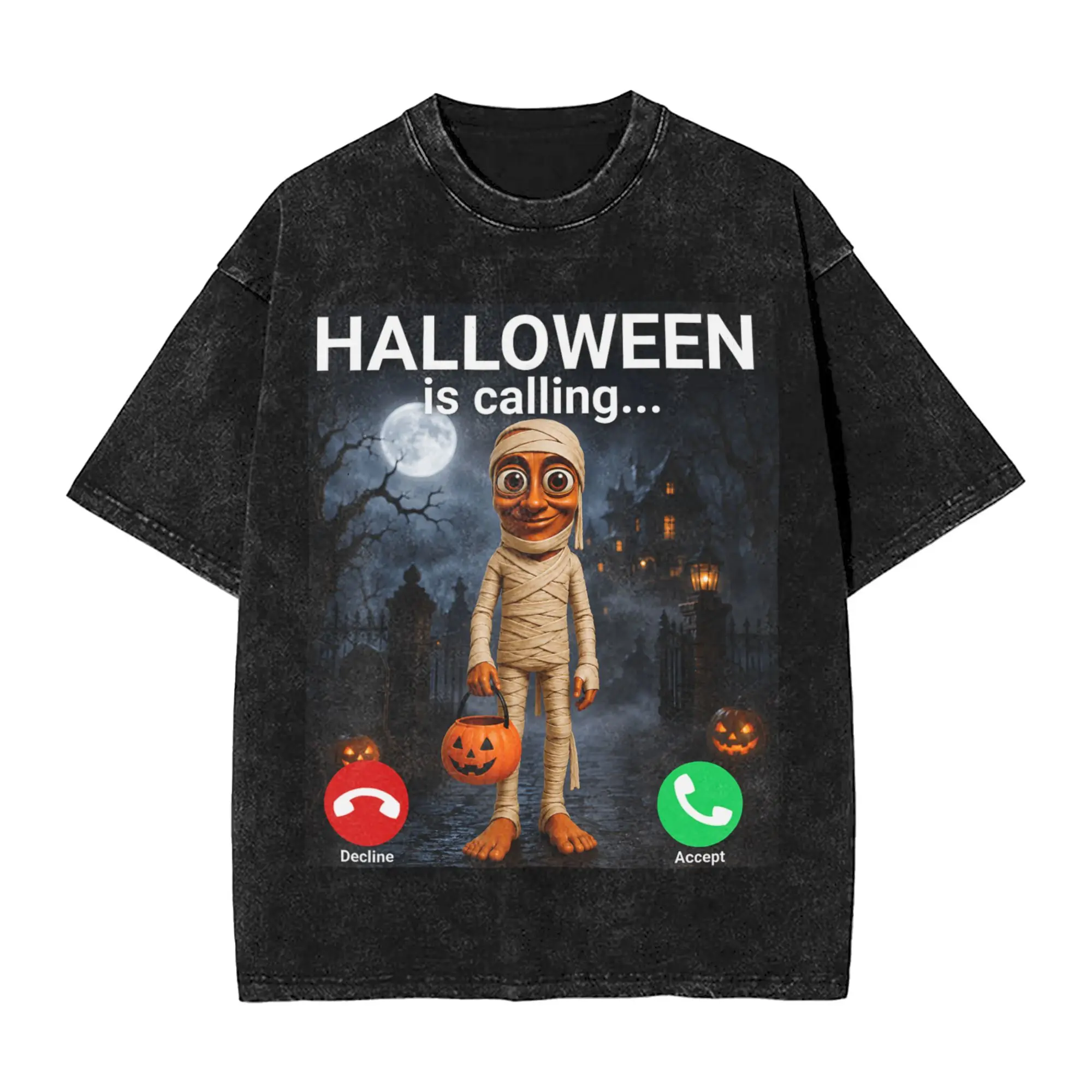 Awesome Halloween Tung Tung Tung Sahur T-Shirts Men Round Neck Pure Cotton Washed T Shirts  Short Sleeve Tees Summer Clothes