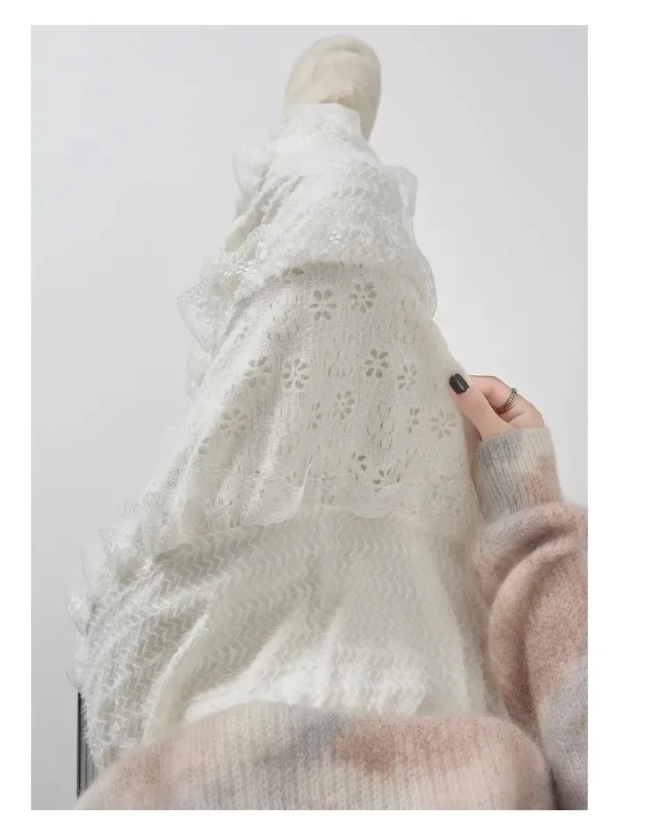 Gentle Wind High Waist A-Line Lace Splicing Long Skirt Women's Fairy Tale Cake Skirt Mid-Length Midi Skirt for Autumn Winter