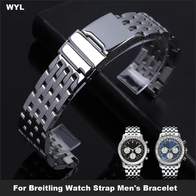 

22mm 24mm High Quality Stainless Steel Watchband For Breitling Watch Strap Men's Bracelet Push-Button Hidden Clasp Logo On