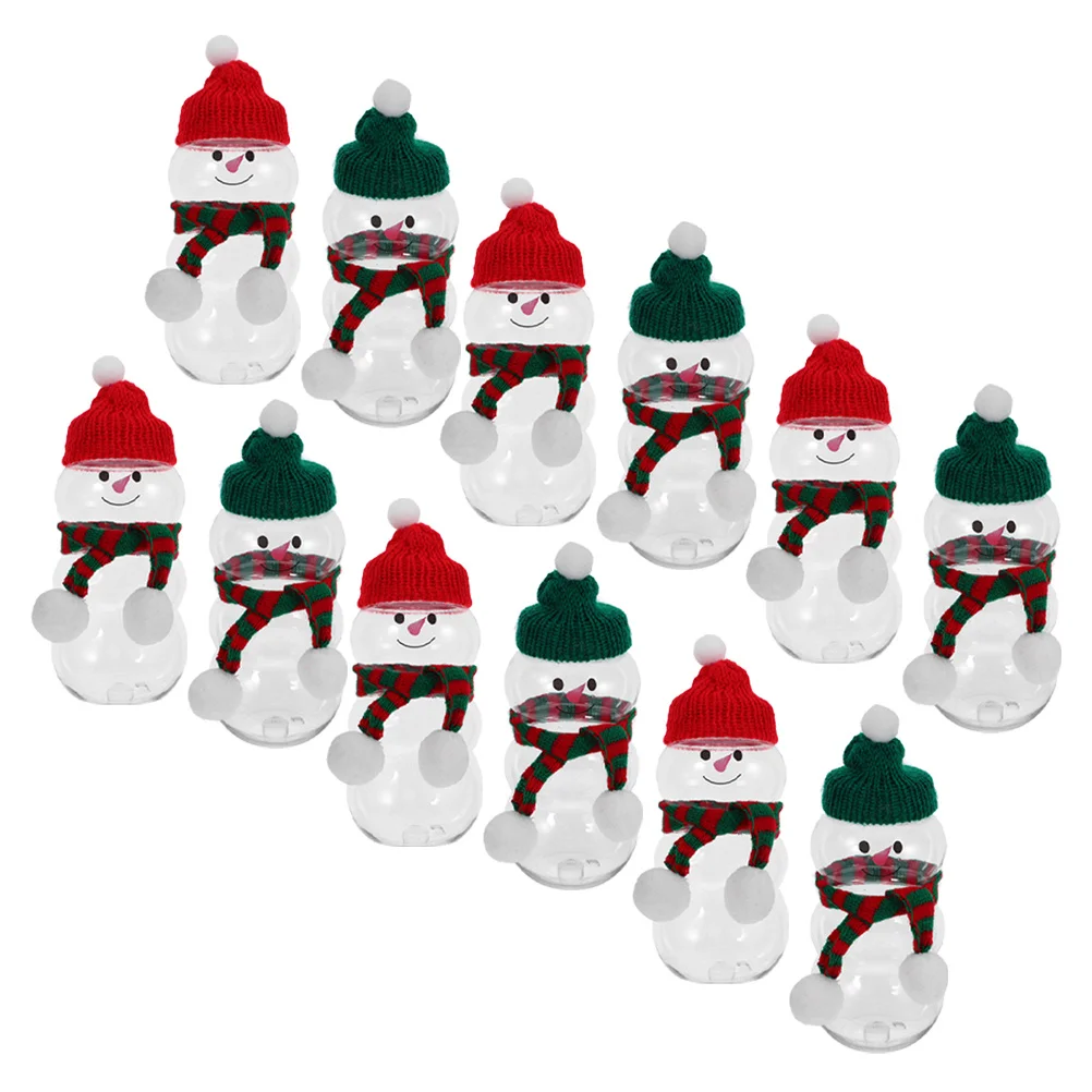 

12Set Packaging Bottles Christmas Snowman Container Clear Plastic Juice Bottle Reusable for Cold Drinks Smoothies
