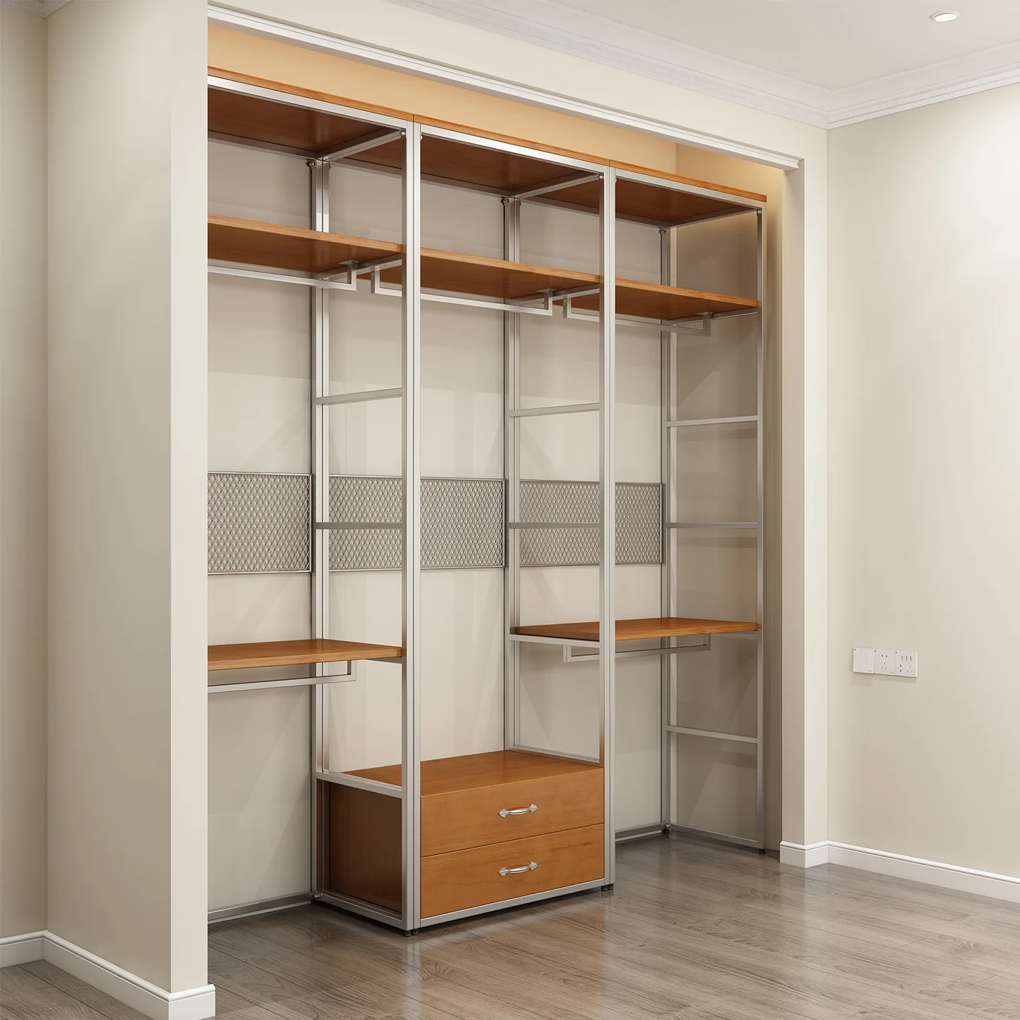 Open wardrobe Nordic wrought iron walk-in hanger floor-to-ceiling bedroom wardrobe frame metal cloakroom rack