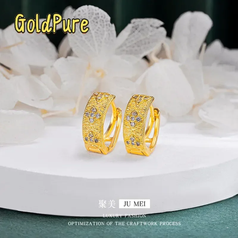 

Серьги-кольца Goldpure Luxury из чистого золота 24K 9999 пробы с подвеской в виде клевера от Buchelati, универсальные, для женщин, придающие элегантность