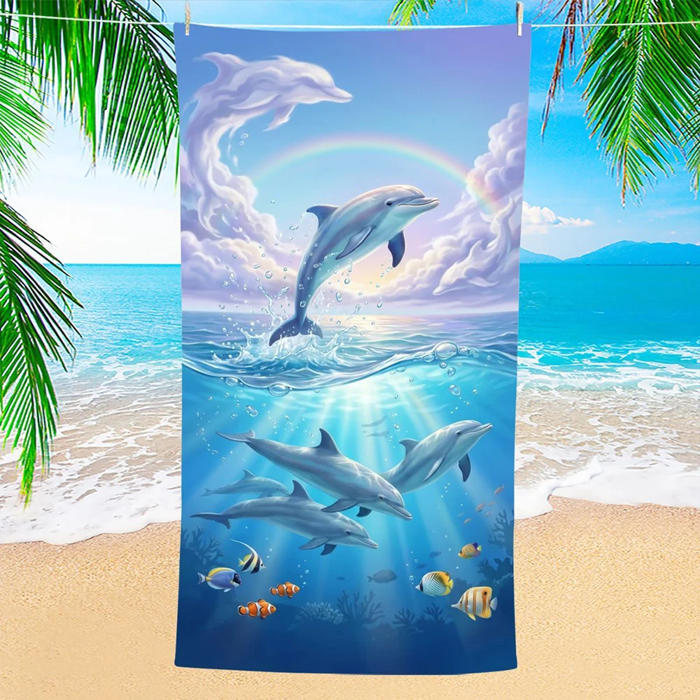 1pc Cute Whale Print Light Blue Beach Towel, Quick Dry Soft Sand Free Bath Towel for Beach Pool Travel