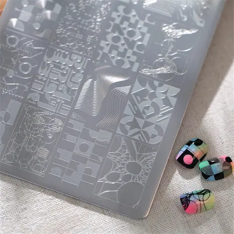 Cyber Punk Geometric Circle Square Abstract Steel Nail Stamping Plate DIY Nail Art Manicure Print Stencil Decor Accessory Tool
