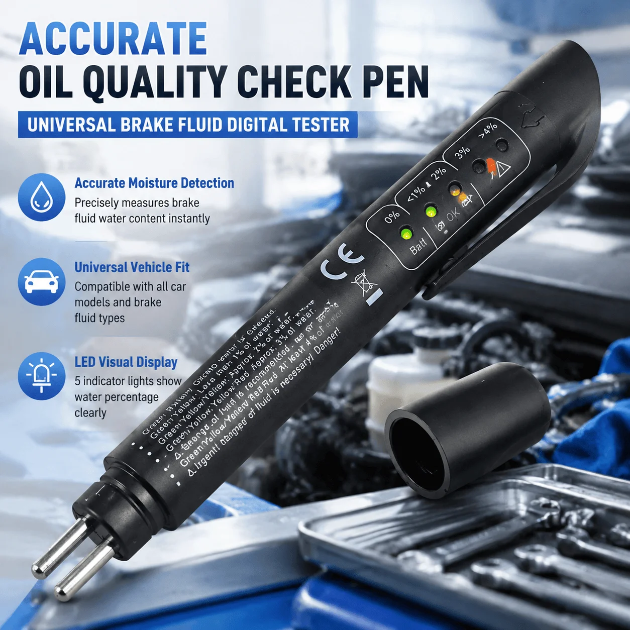 Brake Fluid Tester Automotive Diagnostic Tool Car Maintenance LED Display Moisture Detection Universal Vehicle Oil Quality