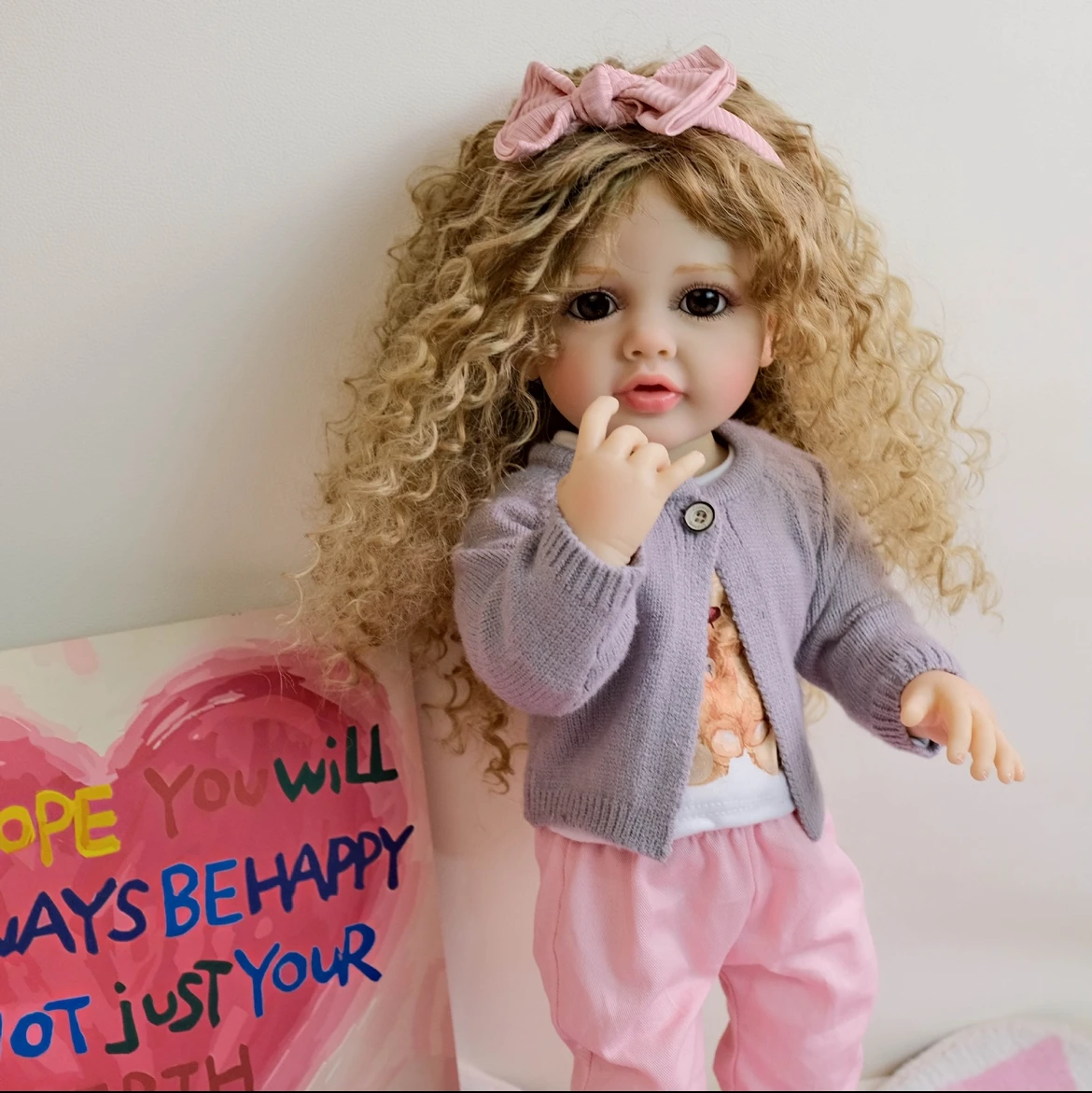 

22" Reborn Baby Doll Betty Soft Vinyl Handcrafted Luxurious Blonde Hair Hyper-Realistic Facial Details Lifelike Acrylic Eyes