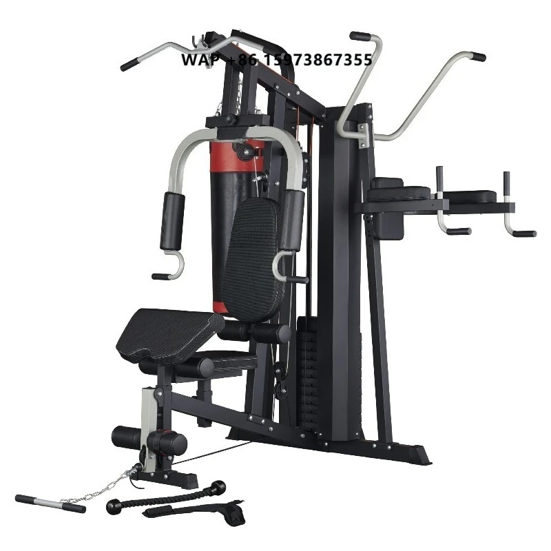 Large Foldable Steel Three-Person Station Comprehensive Fitness Trainer for Boxing and Pull-Up Strength Training Equipment