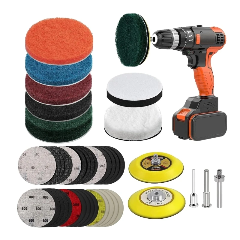 42pcs Car Headlight RestorationKit Sanding Discs Backing Pads Wool Pads Remove