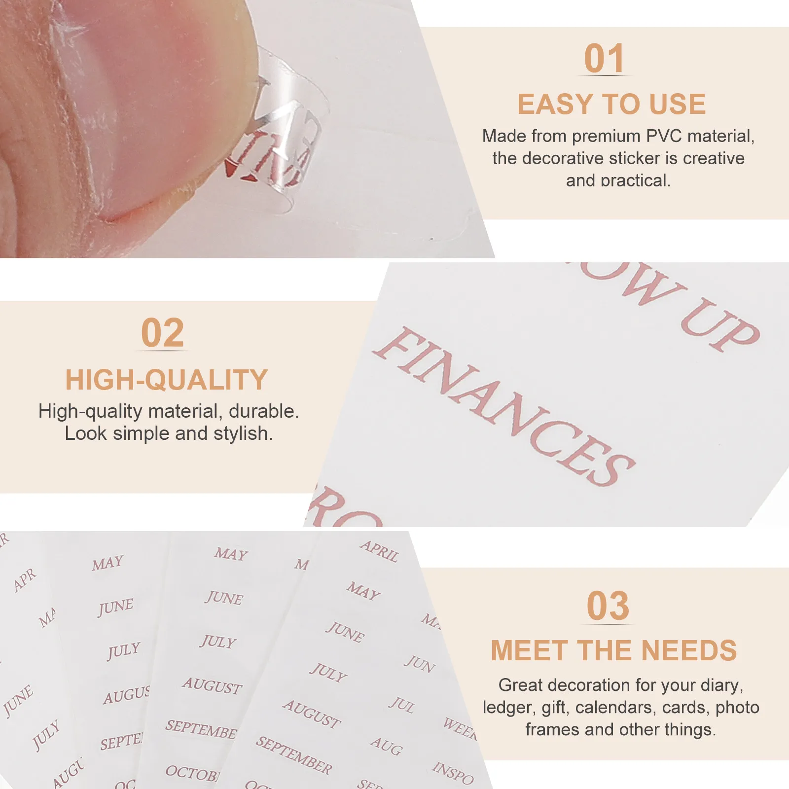 

4 Sheets Photo Album Scrapbook PVC Stickers English Monthly Washi for Scrapbooking