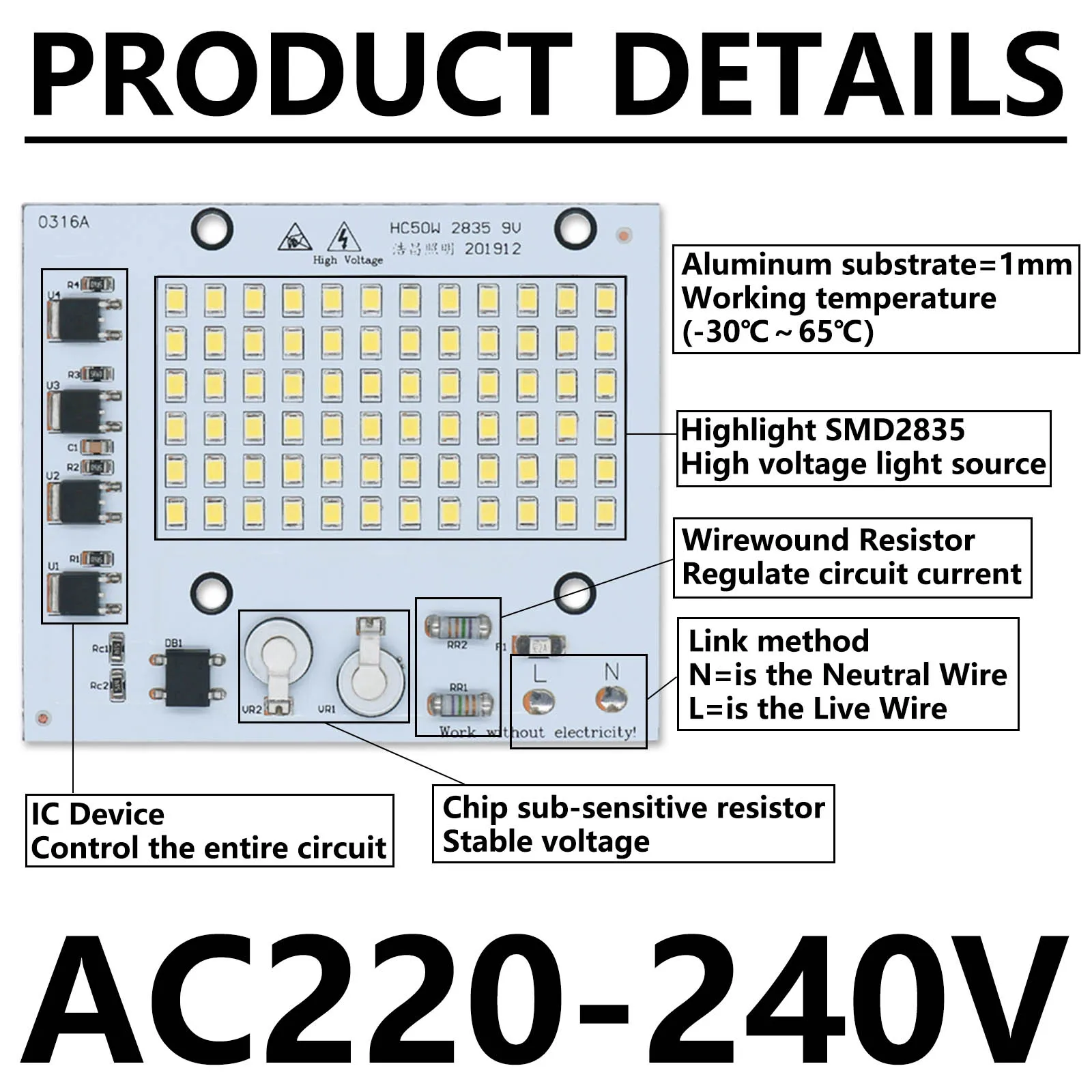 50W 100W 150W 200W AC220-240V LED Chip Cold White Diode LED Floodlight SMD 2835 LED Lamp Board Source Light Retrofit Accessorie