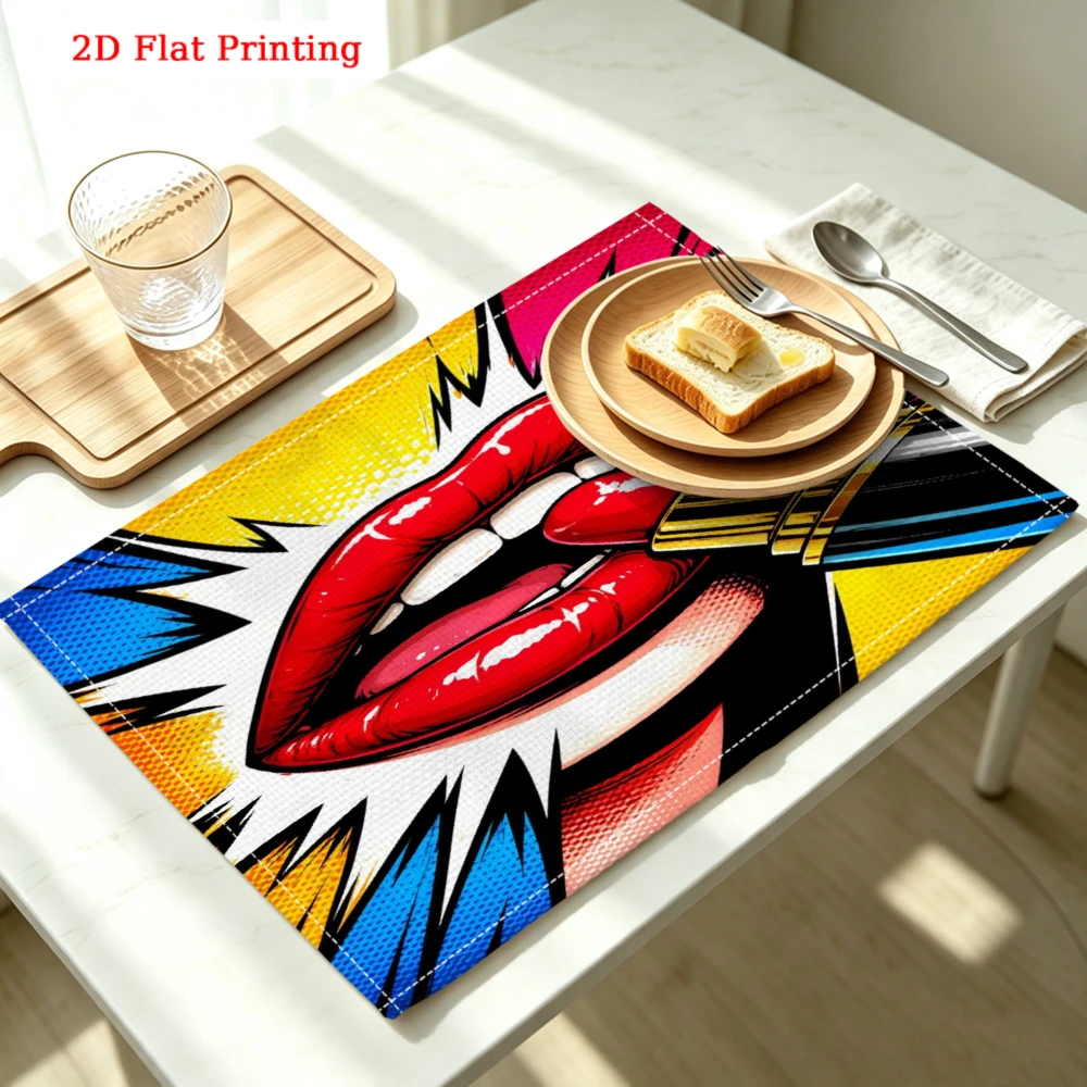 1pc Pop Art Lips Placemat Red Yellow Blue Comic Style Table Mat Kitchen Dining Decor Non Slip Heat Resistant 30x40cm