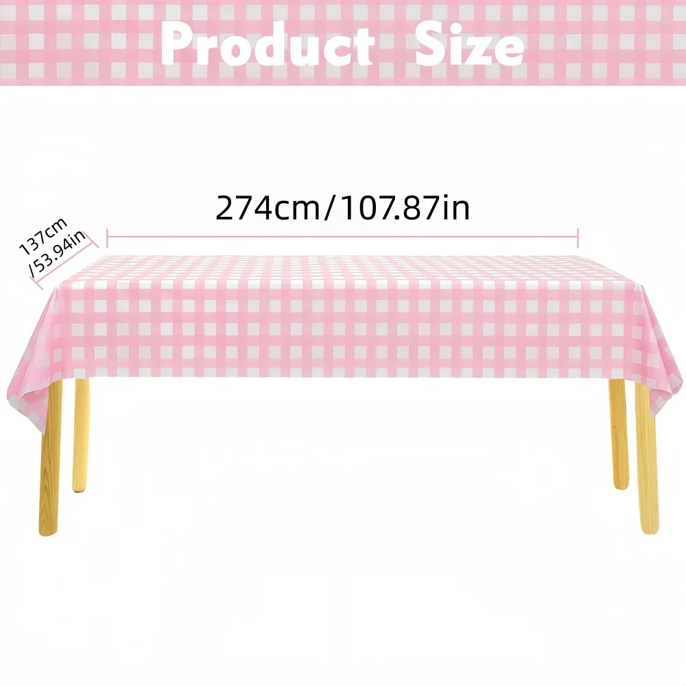 137X274CM Rectangle Plastic Disposable Gingham Tablecloth, Plaid Cover for Wedding Banquet, Holiday Picnic Dinner 1/2/3/5PCS ﻿