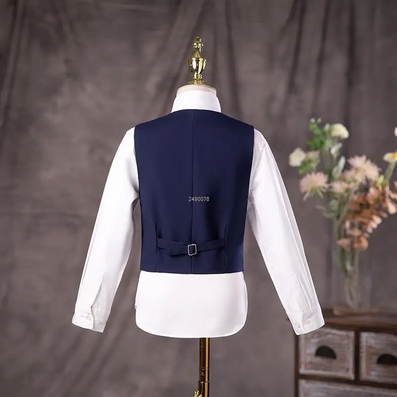 Flower Boys Navy Blue Wedding Suit Kids Photograph Set Teenager Birthday Party Tuxedo Dress Children Graduation Stage Costume