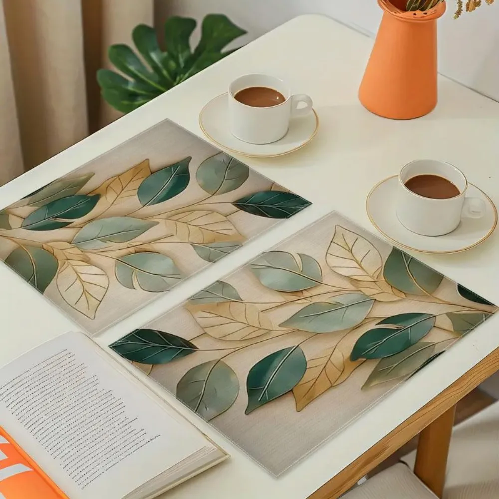 VIKAMA 4/6/8/10pcs small fresh leaf placemats are durable and machine washable for daily kitchen and dining table decoration