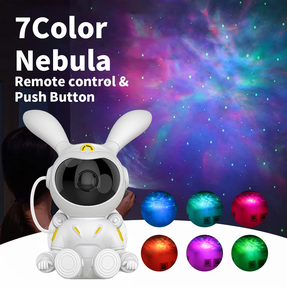 LED Rabbit Astronaut Star Projector Night Light Adjustable Remote Control Nebula Galaxy Starry Projector Lamp Kids Bedroom Decor