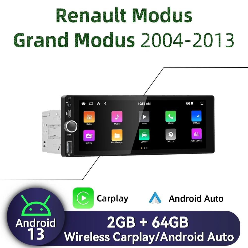 For Renault Modus Grand Modus 2004-2013 1Din Android Radio Carplay Android Auto 6.86\